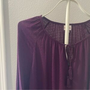 Merona | Plum Purple Textured Tassled Long-Sleeve Blouse Medium NWT